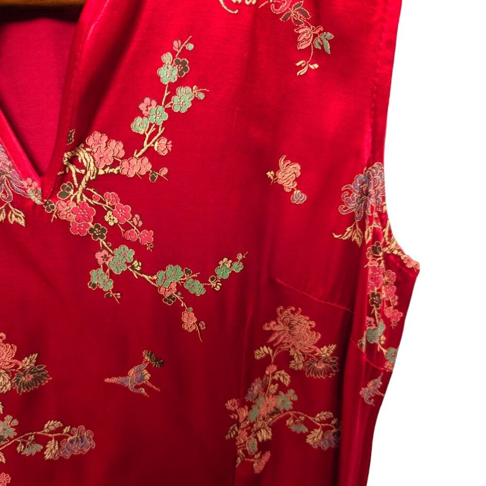 Vintage Y2K Finesse Red Chinese Oriental Asian Satin Sheath Dress QiPao Small - Picture 5 of 8
